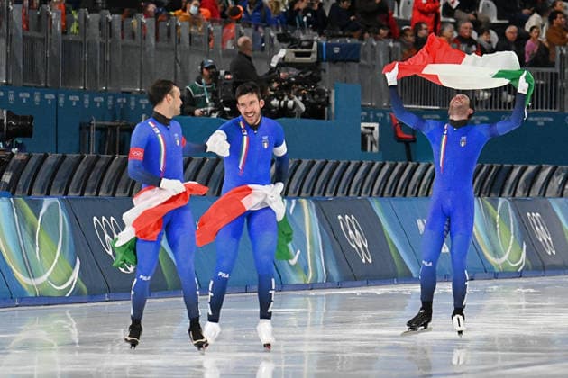 Team Italy Davide Ghiotto, Andrea Giovannini e Michele Malfatti during Speed skating, Eisschnelllauf Men s Team Pursuit - Final A, Olympic Winter games, Winterspiele,Spiele, Summer games Milano-Cortina 2026 in Milan, Italy, February 17 2026  Copyright: xPasqualexGolia IPAxSportx xipa-agency.netx xx IPA_71647736 IPA_Agency_IPA71647736