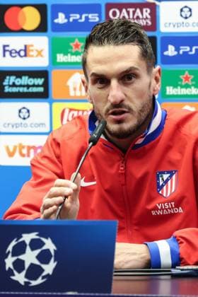 Atletico Madrid s Koke pictured during a press conference, PK, Pressekonferenz of Spanish soccer team Atletico Madrid, in Brugge, on Tuesday 17 February 2026. Tomorrow, they will play against Belgian team Club Brugge, a first leg game in the Knockout phase play-offs of the UEFA Champions League tournament. BRUNOxFAHY  x163986927x