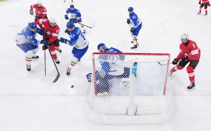 (260217) -- MILAN, Feb. 17, 2026 -- Timo Meier (2nd L, front) of Switzerland during the Ice hockey, Eishockey men s qualification play-off match between Switzerland and Italy at the Milan-Cortina 2026 Olympic Winter games, Winterspiele,Spiele, Summer games in Milan, Italy, Feb. 17, 2026. ) (MICO2026)ITALY-MILAN-OLYMPIC WINTER GAMES-ICE HOCKEY-MEN-QUALIFICATION PLAY-OFF-SUI VS ITA TaoxXiyi 