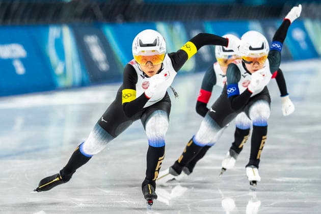 Speed skating, Eisschnelllauf - Milano Cortina 2026 Winter Olympics: Day 11 Japanese speed skaters Miho Takagi, Hana Noake and Ayano Sato compete in the women s team pursuit bronze medal match against the United States at the Milan Cortina Olympics on Feb. 17, 2026, at Milan Speed Skating Stadium. Cortina d Ampezzo Italy  Copyright: xAndrzejxIwanczukx originalFilename:iwanczuk-speedska260217_npzGC.jpg