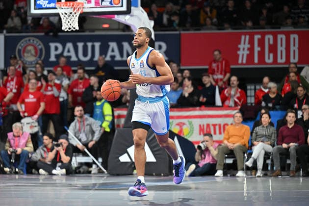 easyCredit BBL; FC Bayern München - Skyliners Frankfurt, 17.02.2026 MUNICH, GERMANY - 17. FEBRUARY: am Ball Jaedon LEDEE (Skyliners Frankfurt 13) Einzelfoto Freisteller während dem Spiel zwischen dem FC Bayern München und den Skyliners Frankfurt am 21. Spieltag der easyCredit BBL im BMW Park Copyright: xBEAUTIFULxSPORTS Goldbergx
