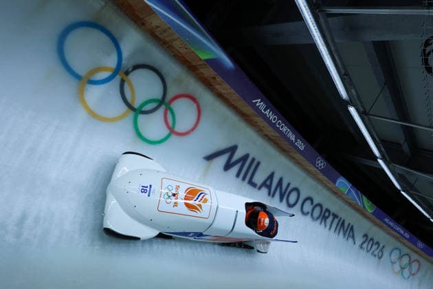 Olympische Winterspiele Milano Cortina 2026 Bob Zweierbob Männer am 17.02.2026 im Cortina Sliding Centre in Cortina d™Ampezzo Dave Wesselink Jelen Franjic ( Niederlande ) *** Olympic Winter Games Milano Cortina 2026 Bobsleigh two-man on 17 02 2026 at the Cortina Sliding Center in Cortina d™Ampezzo Dave Wesselink Jelen Franjic Netherlands xMSx