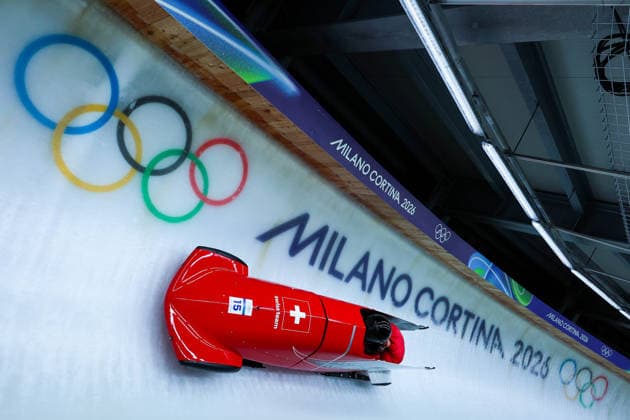 Olympische Winterspiele Milano Cortina 2026 Bob Zweierbob Männer am 17.02.2026 im Cortina Sliding Centre in Cortina d™Ampezzo Timo Rohner Tim Annen ( Schweiz ) *** Olympic Winter Games Milano Cortina 2026 Bobsleigh two-man on 17 02 2026 at the Cortina Sliding Center in Cortina d™Ampezzo Timo Rohner Tim Annen Switzerland xMSx