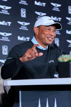 February 17, 2026, Pacific Palisades, California, USA: Tiger Woods during a press conference, PK, Pressekonferenz in preparation for the 2026 Genesis Invitational on Tuesday February 17, 2026 at the Riviera Country Club in Pacific Palisades, California. ARIANA RUIZ PI Pacific Palisades USA - ZUMAp124 20260217_zaa_p124_003 Copyright: xArianaxRuizx