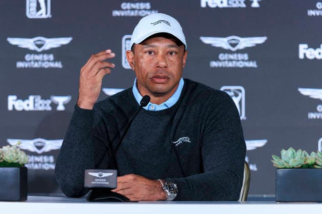 February 17, 2026, Pacific Palisades, California, USA: Tiger Woods during a press conference, PK, Pressekonferenz in preparation for the 2026 Genesis Invitational on Tuesday February 17, 2026 at the Riviera Country Club in Pacific Palisades, California. ARIANA RUIZ PI Tiger Woods Press Conference  - ZUMAp124 20260217_zaa_p124_014 Copyright: xArianaxRuizx