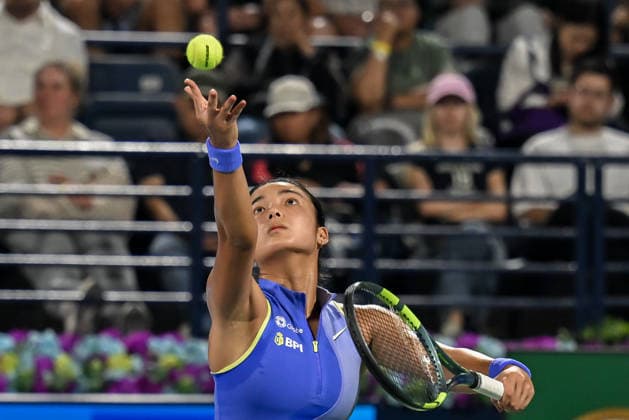 2026 Dubai Duty Free Tennis Championship DUBAI, UNITED ARAB EMIRATES - FEBRUARY 17: Alexandra Eala of Philippines in action against Jasmine Paolini (not seen) of Italy during the women s singles match of the Dubai Duty Free Tennis Championships at Abu Dhabi International Tennis Centre in Dubai, United Arab Emirates, on February 17, 2026. Waleed Zein Anadolu Dubai United Arab Emirates. Editorial use only. Please get in touch for any other usage.  Copyright: x2026xAnadoluxWaleedxZeinx