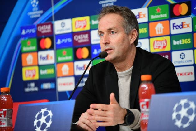 UEFA Champions League - Bayer 04 Leverkusen press conference, PK, Pressekonferenz - Kasper Hjulmand coach of Bayer 04 Leverkusen attend a press conference ahead of the UEFA Champions League Play-Offs 1st leg soccer match between Olympiacos FC and Bayer 04 Leverkusen in Piraeus, Greece, 17 February 2026. IMAGO ONE INCH PRODUCTIONS PIRAEUS GREECE Copyright: xONExINCHxPRODUCTIONSx 6857993
