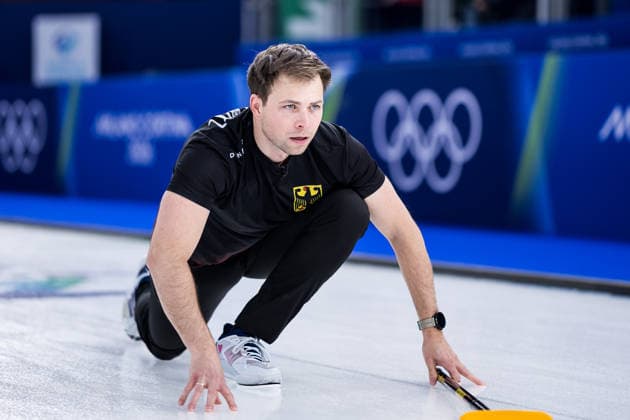 CORTINA, ITALY - FEBRUARY 17: Marc Muskatewitz (Germany) during the Curling Men Germany vs Switzerland - Round Robin Session 10 at the Milano Cortina 2026 Olympics at Cortina Curling Olympic Stadium on day 11 of the Milano Cortina 2026 Olympics on February 17, 2026 in Cortina, Italy. Editorial use only. Italy Copyright: xSteffiexWunderlx