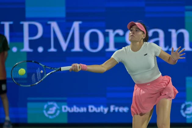 2026 Dubai Duty Free Tennis Championships DUBAI, UAE - FEBRUARY 17: Elena Rybakina (not seen) of Kazakhstan competes against Kimberly Birrell of Australia during the 2026 Dubai Duty Free Tennis Championships last 16 match between Elena Rybakina and Kimberly Birrell at Dubai Duty Free Tennis Stadium in Dubai, United Arab Emirates on February 17, 2026. Waleed Zein Anadolu Dubai United Arab Emirates. Editorial use only. Please get in touch for any other usage.  Copyright: x2026xAnadoluxWaleedxZeinx