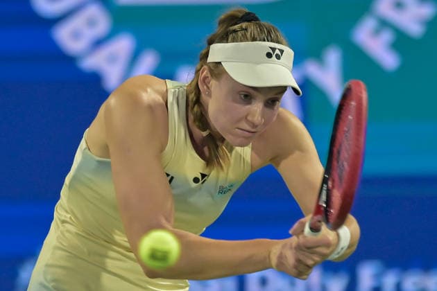 2026 Dubai Duty Free Tennis Championships DUBAI, UAE - FEBRUARY 17: Elena Rybakina of Kazakhstan competes against Kimberly Birrell (not seen) of Australia during the 2026 Dubai Duty Free Tennis Championships last 16 match between Elena Rybakina and Kimberly Birrell at Dubai Duty Free Tennis Stadium in Dubai, United Arab Emirates on February 17, 2026. Waleed Zein Anadolu Dubai United Arab Emirates. Editorial use only. Please get in touch for any other usage.  Copyright: x2026xAnadoluxWaleedxZeinx