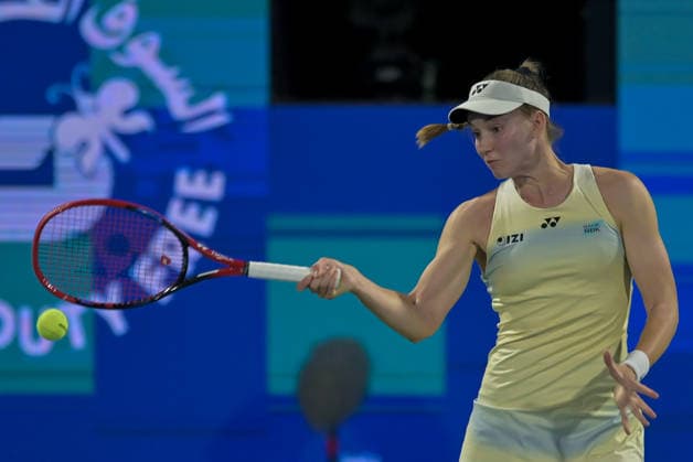 2026 Dubai Duty Free Tennis Championships DUBAI, UAE - FEBRUARY 17: Elena Rybakina of Kazakhstan competes against Kimberly Birrell (not seen) of Australia during the 2026 Dubai Duty Free Tennis Championships last 16 match between Elena Rybakina and Kimberly Birrell at Dubai Duty Free Tennis Stadium in Dubai, United Arab Emirates on February 17, 2026. Waleed Zein Anadolu Dubai United Arab Emirates. Editorial use only. Please get in touch for any other usage.  Copyright: x2026xAnadoluxWaleedxZeinx
