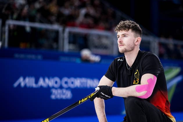 CORTINA, ITALY - FEBRUARY 17: Benjamin Kapp (Germany) during the Curling Men Germany vs Switzerland - Round Robin Session 10 at the Milano Cortina 2026 Olympics at Cortina Curling Olympic Stadium on day 11 of the Milano Cortina 2026 Olympics on February 17, 2026 in Cortina, Italy. Editorial use only. Italy Copyright: xSteffiexWunderlx