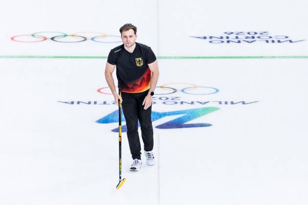 CORTINA, ITALY - FEBRUARY 17: Marc Muskatewitz (Germany) during the Curling Men Germany vs Switzerland - Round Robin Session 10 at the Milano Cortina 2026 Olympics at Cortina Curling Olympic Stadium on day 11 of the Milano Cortina 2026 Olympics on February 17, 2026 in Cortina, Italy. Editorial use only. Italy Copyright: xSteffiexWunderlx