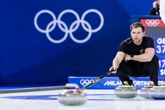 CORTINA, ITALY - FEBRUARY 17: Marc Muskatewitz (Germany) during the Curling Men Germany vs Switzerland - Round Robin Session 10 at the Milano Cortina 2026 Olympics at Cortina Curling Olympic Stadium on day 11 of the Milano Cortina 2026 Olympics on February 17, 2026 in Cortina, Italy. Editorial use only. Italy Copyright: xSteffiexWunderlx
