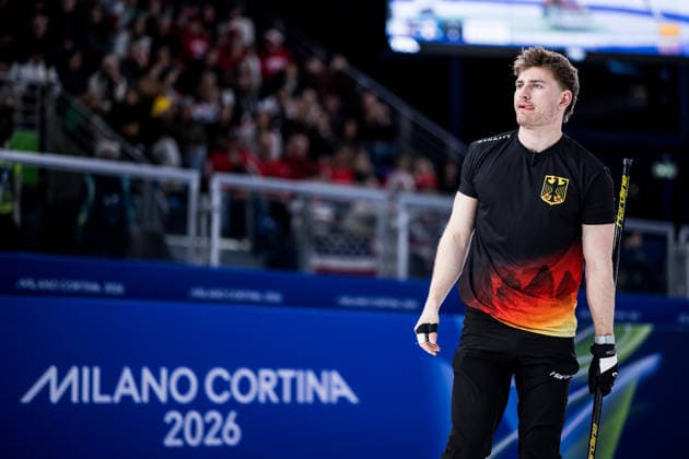 CORTINA, ITALY - FEBRUARY 17: Johannes Scheuerl (Germany) during the Curling Men Germany vs Switzerland - Round Robin Session 10 at the Milano Cortina 2026 Olympics at Cortina Curling Olympic Stadium on day 11 of the Milano Cortina 2026 Olympics on February 17, 2026 in Cortina, Italy. Editorial use only. Italy Copyright: xSteffiexWunderlx