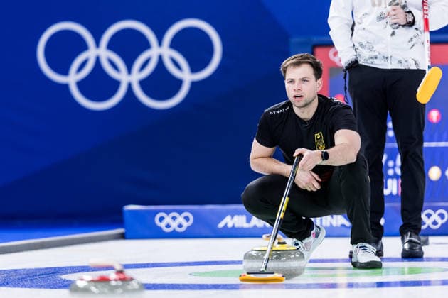 CORTINA, ITALY - FEBRUARY 17: Marc Muskatewitz (Germany) during the Curling Men Germany vs Switzerland - Round Robin Session 10 at the Milano Cortina 2026 Olympics at Cortina Curling Olympic Stadium on day 11 of the Milano Cortina 2026 Olympics on February 17, 2026 in Cortina, Italy. Editorial use only. Italy Copyright: xSteffiexWunderlx