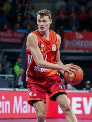 Neno Dimitrijevic 0 (FC Bayern Basketball) in Aktion, FC Bayern Muenchen Basketball vs. Skyliners Frankfurt, easycredit-BBL, BBL, Basketball, Maenner, Saison 2025 2025, Regulaere Saison, 21. Spieltag, 17.02.2026 Muenchen Bayern Deutschland