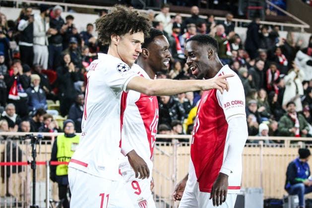 February 17, 2026, Monaco, France, Monaco: Folarin BALOGUN of Monaco celebrate his goal with teammates during the UEFA Champions League match between AS Monaco and Paris Saint-Germain at Louis II Stadium on February 17, 2026 in Monaco, Monaco. AS Monaco V Paris Saint-Germain - UEFA Champions League  - ZUMAm308 20260217_zsp_m308_002 Copyright: xMatthieuxMirvillex