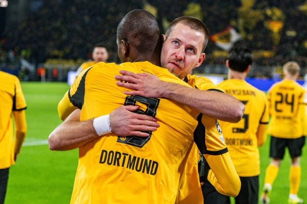 17.02.2026, Borussia Dortmund vs. Atalanta Bergamo, UEFA Champions League, Playoffs Tor zum 1:0 durch Serhou Guirassy (Borussia Dortmund, 9) Regulations prohibit any use of photographs as image sequences and or quasi video Copyright: xBahhoxKarax