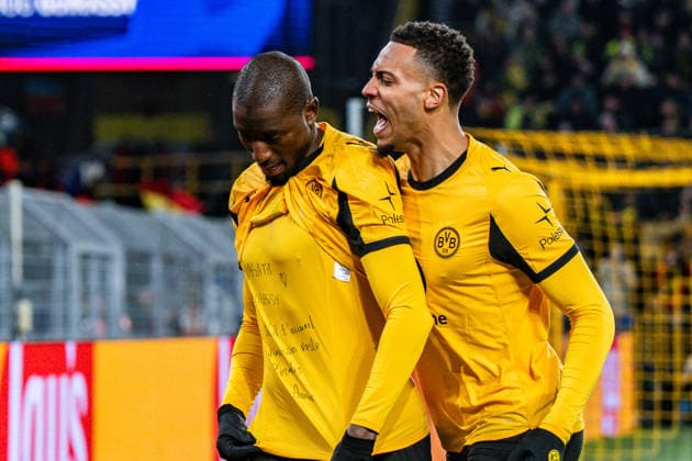 17.02.2026, Borussia Dortmund vs. Atalanta Bergamo, UEFA Champions League, Playoffs Tor zum 1:0 durch Serhou Guirassy (Borussia Dortmund, 9) Regulations prohibit any use of photographs as image sequences and or quasi video Copyright: xBahhoxKarax