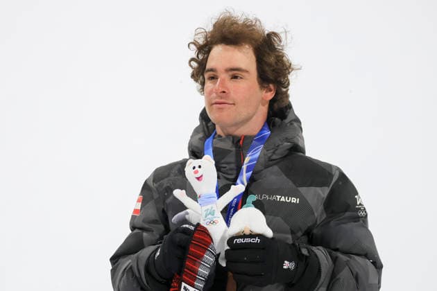 OLYMPICS - Winter Olympic Games, Olympische Spiele, Olympia, OS Milano Cortina 2026 LIVIGNO,ITALY,17.FEB.26 - OLYMPICS, FREE SKI, FREESTYLE SKIING - Winter Olympic Games Milano Cortina 2026, big air, men, final, medal ceremony. Image shows the rejoicing of Matej Svancer (AUT).  GEPAxpictures xWolfgangxGrebien