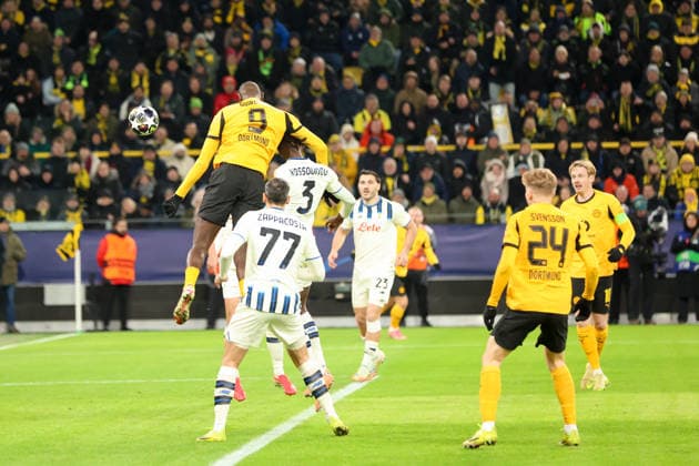 Kopfball von Serhou Guirassy (Borussia Dortmund) zum 1:0 GER, Borussia Dortmund gegen Atalanta Bergamo, Fussball, Champions League, Play-off, Spielzeit 2025 2026, 17.02.2026 GER, Borussia Dortmund gegen Atalanta Bergamo, Fussball, Champions League, Play-off, Spielzeit 2025 2026, 17.02.2026 Dortmund Copyright: xEibner-Pressefoto FrankxZeisingx EP_FZG