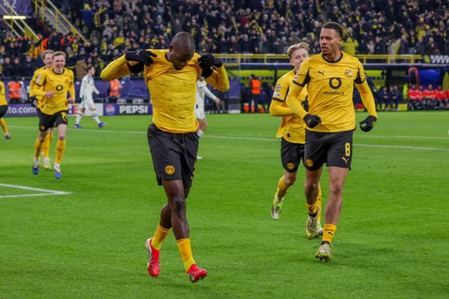 17.02.2026, xgrfx, Fussball UEFA Champions League, Borussia Dortmund - Atalanta Bergamo v.l. Tor, Serhou Guirassy (Borussia Dortmund) (DFL DFB REGULATIONS PROHIBIT ANY USE OF PHOTOGRAPHS as IMAGE SEQUENCES and or QUASI-VIDEO) Dortmund