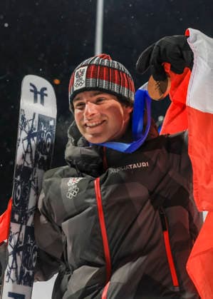 OLYMPICS - Winter Olympic Games, Olympische Spiele, Olympia, OS Milano Cortina 2026 LIVIGNO,ITALY,17.FEB.26 - OLYMPICS, FREE SKI, FREESTYLE SKIING - Winter Olympic Games Milano Cortina 2026, big air, men, final, medal ceremony. Image shows the rejoicing of Matej Svancer (AUT).  GEPAxpictures xWolfgangxGrebien