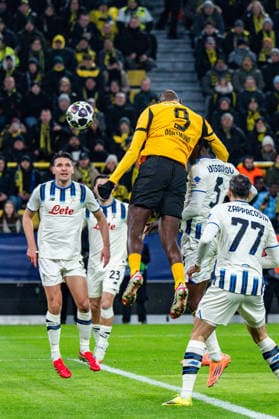 17.02.2026, Borussia Dortmund vs. Atalanta Bergamo, UEFA Champions League, Playoffs Tor zum 1:0 durch Serhou Guirassy (Borussia Dortmund, 9) Regulations prohibit any use of photographs as image sequences and or quasi video Copyright: xBahhoxKarax
