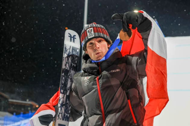 OLYMPICS - Winter Olympic Games, Olympische Spiele, Olympia, OS Milano Cortina 2026 LIVIGNO,ITALY,17.FEB.26 - OLYMPICS, FREE SKI, FREESTYLE SKIING - Winter Olympic Games Milano Cortina 2026, big air, men, final, medal ceremony. Image shows the rejoicing of Matej Svancer (AUT).  GEPAxpictures xWolfgangxGrebien