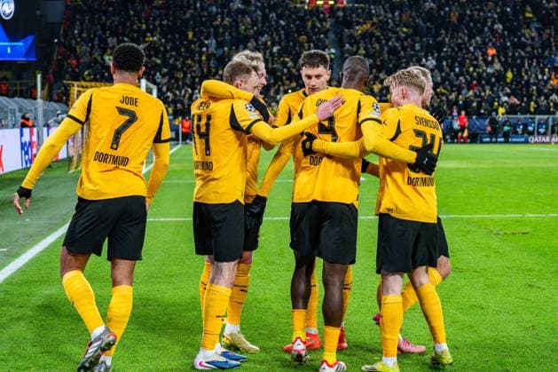 17.02.2026, Borussia Dortmund vs. Atalanta Bergamo, UEFA Champions League, Playoffs Tor zum 2:0 durch Maximilian Beier (Borussia Dortmund, 14) nach Vorlage von Serhou Guirassy (Borussia Dortmund, 9) Regulations prohibit any use of photographs as image sequences and or quasi video Copyright: xBahhoxKarax