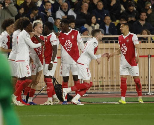 CALCIO - UEFA Champions League - AS Monaco vs PSG Folarin Balogun of AS Monaco celebrating with team mates after a goal during the Uefa Champions League, season 2025 2026, first leg play-off, football match between AS Monaco and FC Paris Saint-Germain on 17 February 2026 at Stade Louis II, Monaco. Photo Nderim Kaceli Monaco  Copyright: xIPAxSport ABACAx