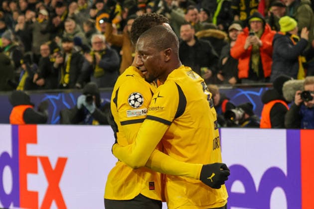17.02.2026, xgrfx, Fussball UEFA Champions League, Borussia Dortmund - Atalanta Bergamo v.l. Tor, Serhou Guirassy (Borussia Dortmund) (DFL DFB REGULATIONS PROHIBIT ANY USE OF PHOTOGRAPHS as IMAGE SEQUENCES and or QUASI-VIDEO) Dortmund