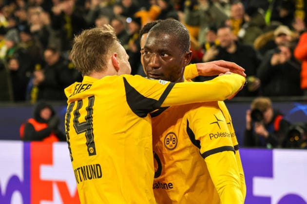 17.02.2026, xgrfx, Fussball UEFA Champions League, Borussia Dortmund - Atalanta Bergamo v.l. Tor, Maximilian Beier (Borussia Dortmund) (DFL DFB REGULATIONS PROHIBIT ANY USE OF PHOTOGRAPHS as IMAGE SEQUENCES and or QUASI-VIDEO) Dortmund