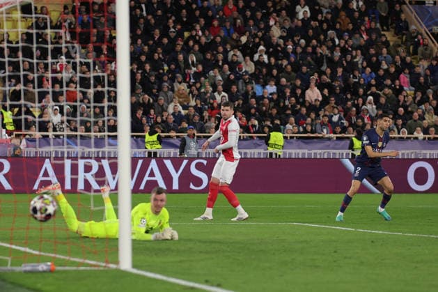 CALCIO - UEFA Champions League - AS Monaco vs PSG Achraf Hakimi ( 2 - FC Paris Saint-Germain) scores goal of 2-2 during AS Monaco vs PSG, UEFA Champions League football match in Monaco, PrincPhoto by IPA ABACAPRESS.COMlity of Monaco, February 17 2026 Monaco  Copyright: xIPAxSport ABACAx