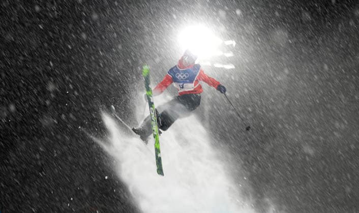Ulrik Samnoey of Norway takes a practice jump before the start of the Men s Freestyle Skiing Big Air competition at the Milano Cortina 2026 Winter Olympic Games, Olympische Spiele, Olympia, OS in Livigno, Italy, on Tuesday, February 17, 2026. Tormod Frostad of Norway won the gold medal, Mac Forehand of the United States won the silver medal and Matej Svancer of Austria won the bronze medal.  OLY20260217814 BOBxSTRONG