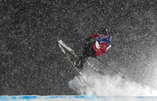 Matej Svancer of Austria takes a practice jump before the start of the Men s Freestyle Skiing Big Air competition at the Milano Cortina 2026 Winter Olympic Games, Olympische Spiele, Olympia, OS in Livigno, Italy, on Tuesday, February 17, 2026. Tormod Frostad of Norway won the gold medal, Mac Forehand of the United States won the silver medal and Svancer won the bronze medal.  OLY20260217816 BOBxSTRONG