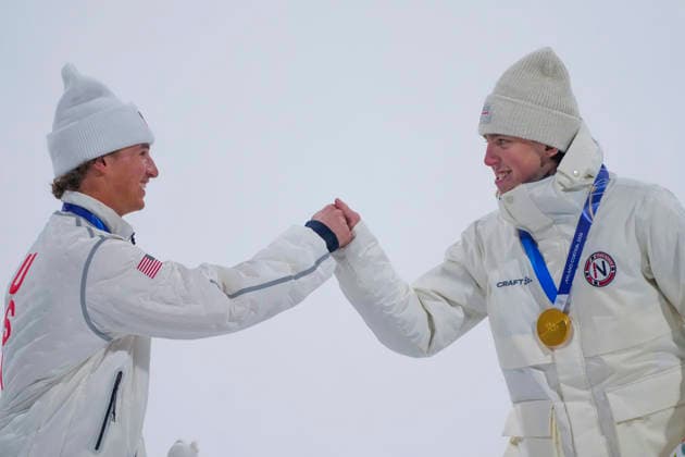 Winter Olympics in Milan Cortina 2026 Livigno, Italy 20260217. From left: Mac Forehand from the USA silver and Tormod Frostad gold after the men s freeski Big Air in Livigno during the Winter Olympics in Milan Cortina 2026. Photo: Cornelius Poppe NTB Livigno Italy EDITORIAL USE ONLY. RESTRICTED USE FOR BETTING COMPANIES Ref:_SPO8urGoFFX620.jpg *** Winter Olympics in Milan Cortina 2026 Livigno, Italy 20260217 From left Mac Forehand from the USA silver and Tormod Frostad gold after the men s freeski Big Air in Livigno during the Winter Olympics in Milan Cortina 2026 Photo Cornelius Poppe NTB Livigno Italy EDITORIAL USE ONLY RESTRICTED USE FOR BETTING COMPANIES  Copyright: xCorneliusxPoppex xNTBx