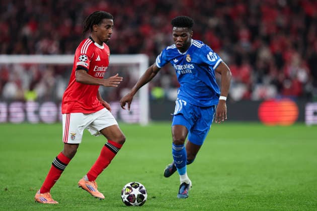February 17, 2026, Lisbon, Lisbon, Portugal: Leandro Barreiro of SL Benfica and Aurelien Tchouameni of Real Madrid CF in action during the UEFA Champions League 2025 26 League Knockout Play-off First Leg match between SL Benfica and Real Madrid C.F. at Estadio do SL Benfica on February 17, 2026 in Lisbon, Portugal. SL Benfica V Real Madrid C.F. - UEFA Champions League 2025 26 League Knockout Play-Off First Leg  - ZUMAa181 20260217_zaa_a181_154 Copyright: xIrinaxR.xHipolitox