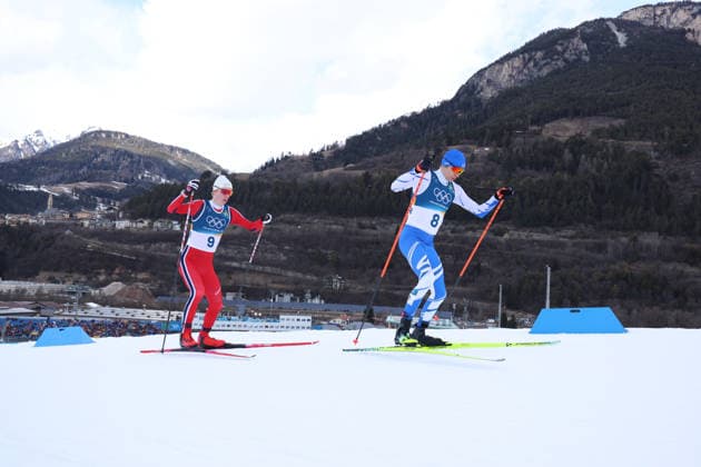(L-R) OFTEBRO Einar Luraas (NOR), HIRVONEN Eero (FIN), FEBRUARY 17, 2026 - Nordic Combined : Individual LH 10km during the Milano Cortina 2026 Olympic Winter games, Winterspiele,Spiele, Summer games at Tesero Cross-Country Skiing Stadium in Tesero, Italy. Noxthirdxpartyxsales  aflo_320291941