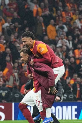 ISTANBUL, TURKEY - FEBRUARY 17: Sacha Boey (93) of Galatasaray celebrates after scoring the fifth goal of his team during the UEFA Champions League 2025 26 League Knockout Play-off First Leg match between Galatasaray A.S. and Juventus at Ali Sami Yen Spor Kompleksi on February 17, 2026 in Istanbul, Turkey. Istanbul Turkey Copyright: xSeskimphotox GSaray-Juve-170226 (332)