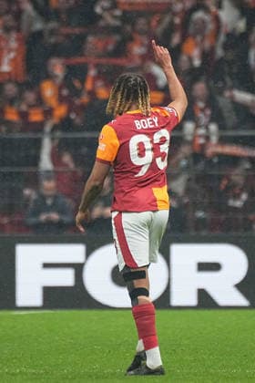 ISTANBUL, TURKEY - FEBRUARY 17: Sacha Boey (93) of Galatasaray celebrates after scoring the fifth goal of his team during the UEFA Champions League 2025 26 League Knockout Play-off First Leg match between Galatasaray A.S. and Juventus at Ali Sami Yen Spor Kompleksi on February 17, 2026 in Istanbul, Turkey. Istanbul Turkey Copyright: xSeskimphotox GSaray-Juve-170226 (356)