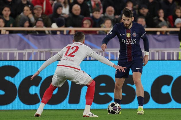 Khvicha Kvaratskhelia ( 7 - FC Paris Saint-Germain) vies the ball with Caio Henrique ( 12 - AS Monaco) during AS Monaco vs PSG, UEFA Champions League football match in Monaco, Principality of Monaco, February 17 2026  Copyright: xNicolaxMastronardi IPAxSportx xipa-agency.netx xx IPA_71668039 IPA_Agency_IPA71668039