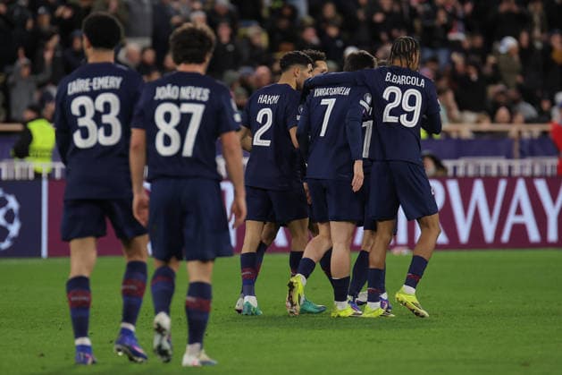 PSG players celebrate goal during AS Monaco vs PSG, UEFA Champions League football match in Monaco, Principality of Monaco, February 17 2026  Copyright: xNicolaxMastronardi IPAxSportx xipa-agency.netx xx IPA_71668107 IPA_Agency_IPA71668107