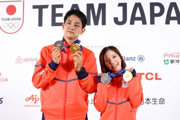 Riku Miura & Ryuichi Kihara (JPN), FEBRUARY 17, 2026 - Figure skating, Eiskunstlauf : Gold and Silver medalist Riku Miura & Ryuichi Kihara attend a press conference, PK, Pressekonferenz during the Milano Cortina 2026 Olympic Winter games, Winterspiele,Spiele, Summer games in Milan, Italy. Noxthirdxpartyxsales  aflo_320303653