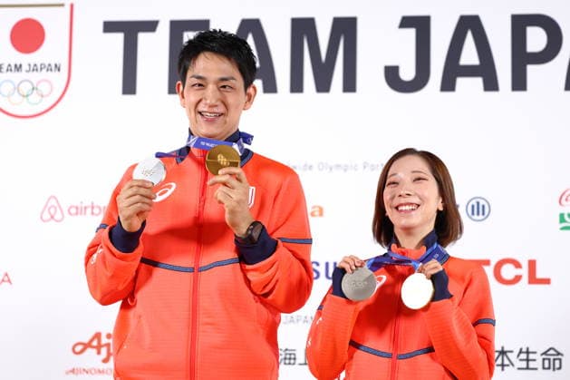 Riku Miura & Ryuichi Kihara (JPN), FEBRUARY 17, 2026 - Figure skating, Eiskunstlauf : Gold and Silver medalist Riku Miura & Ryuichi Kihara attend a press conference, PK, Pressekonferenz during the Milano Cortina 2026 Olympic Winter games, Winterspiele,Spiele, Summer games in Milan, Italy. Noxthirdxpartyxsales  aflo_320303654
