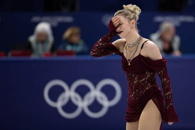 February 17, 2026, Milano, Lombardy, Italy: AMBER GLENN of the United States reacts after her performance and is in 13th place in the Women s Figure skating, Eiskunstlauf Short Program during the 2026 Winter Olympics at the Milano Ice Skating Arena on Tuesday in Milano. Milano Italy - ZUMAj89_ 20260217_oly_j89_076 Copyright: xPaulxKitagakixJr.x