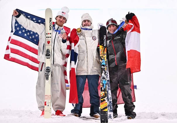(260218) -- LIVIGNO, Feb. 18, 2026 -- Gold medalist Tormod Frostad (C) of Norway, silver medalist Mac Forehand (L) of the United States and bronze medalist Matej Svancer of Austria show their medals on the podium during the victory ceremony for Freestyle Skiing Men s Freeski Big Air at the Milan-Cortina 2026 Olympic Winter games, Winterspiele,Spiele, Summer games in Livigno, Italy, Feb. 17, 2026. ) (MICO2026)ITALY-LIVIGNO-OLYMPIC WINTER GAMES-FREESTYLE SKIING-MEN S FREESKI BIG AIR-FINAL ZhangxHongxiang 