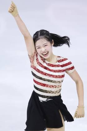 Milan Cortina Olympics: Figure skating, Eiskunstlauf Ami Nakai of Japan strikes a finishing pose in the women s figure skating short program at the Milan Cortina Olympics at Milano Ice Skating Arena in Milan on Feb. 17, 2026.  A14AA0005298364P