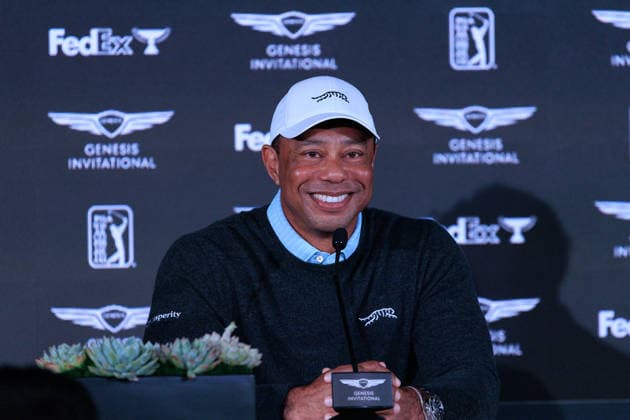 February 17, 2026, Pacific Palisades, California, USA: Tiger Woods speaks during a press conference, PK, Pressekonferenz of the 2026 Genesis Invitational Golf Tournament on Tuesday February 17, 2026 at the Riviera Country Club in Pacific Palisades, California. JAVIER ROJAS PI Tiger Woods Press Conference  - ZUMAp124 20260217_zaa_p124_031 Copyright: xJavierxRojasx